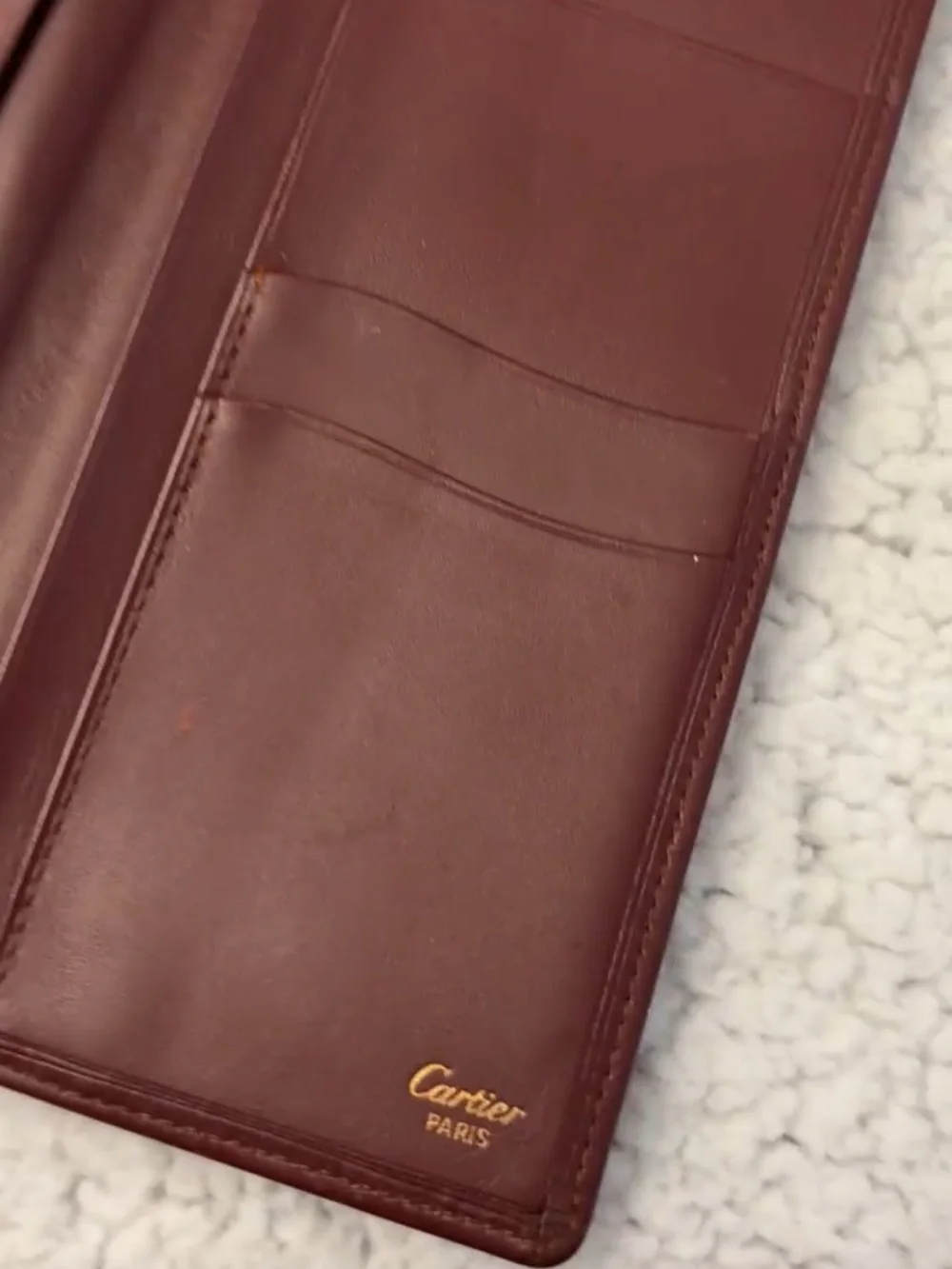 Cartier Paris Burgundy Leather Long Bifold Wallet & Checkbook Holder